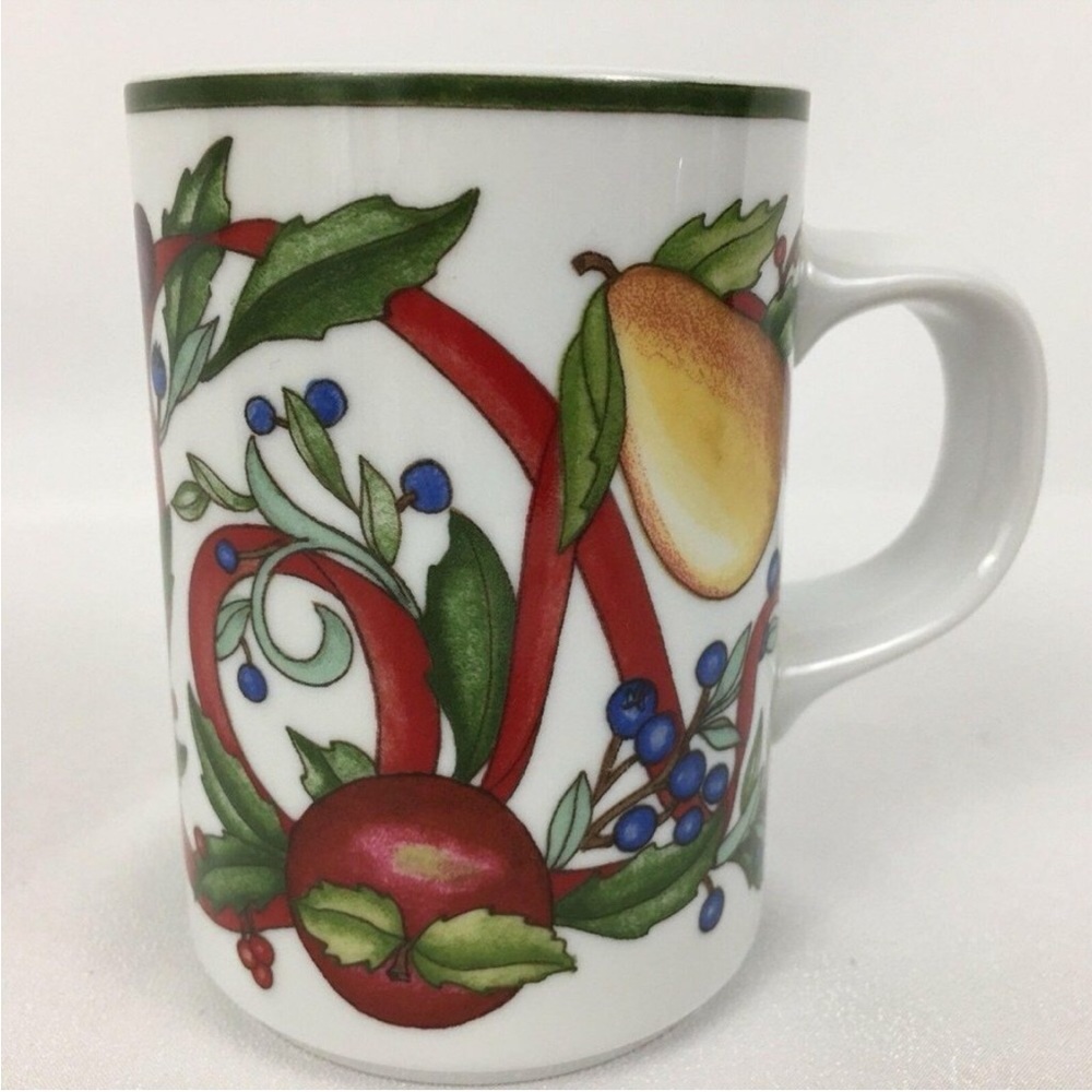 Dansk Holiday Harvest Mug Fruit Ribbons Christmas Cup International Desi…
